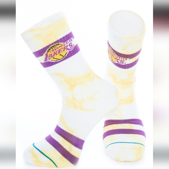 NWT Men's Los Angeles Lakers Tie Dye Stance Crew Socks - Picture 8 of 15